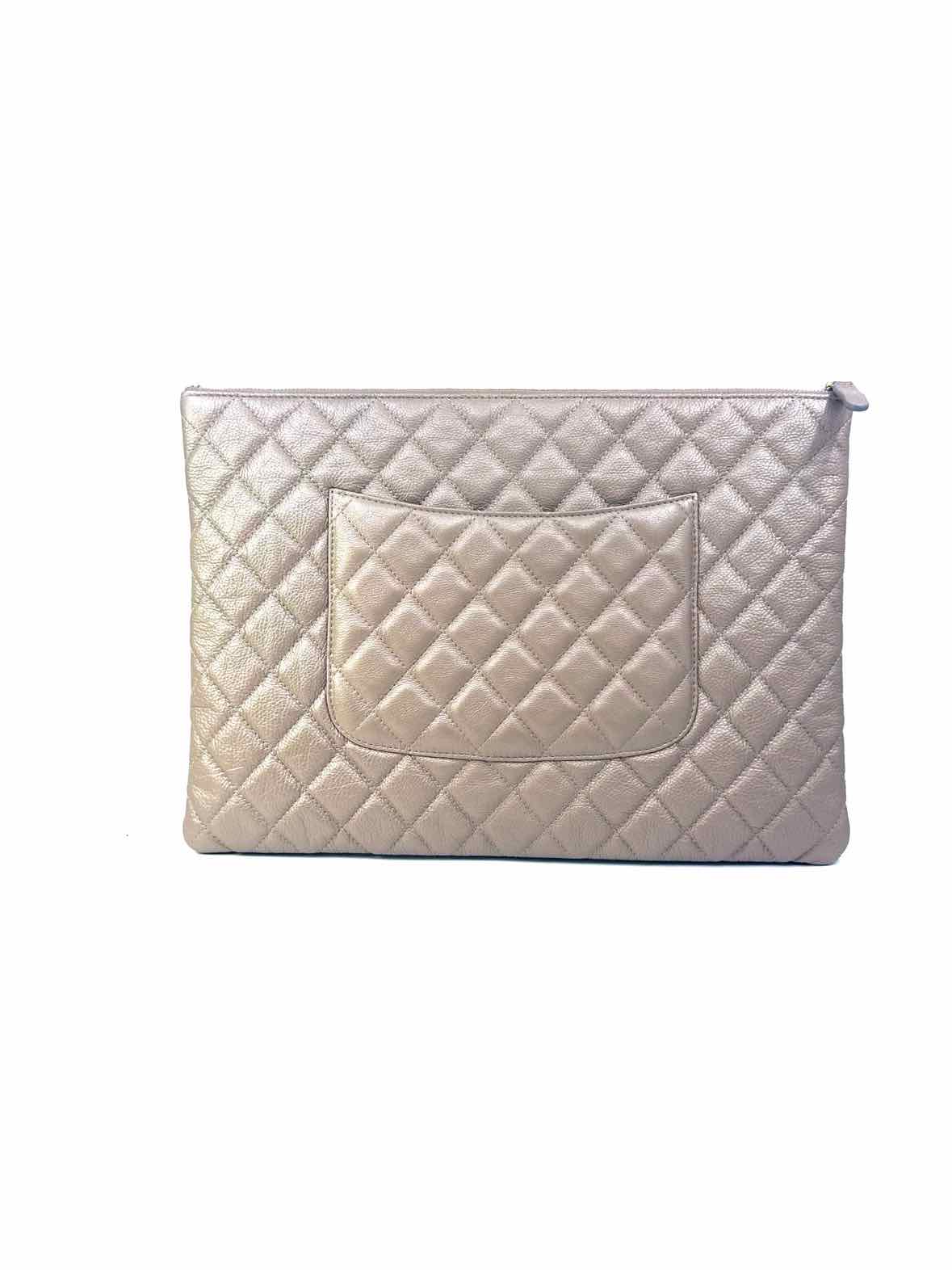 CHANEL Gold Leather Quilted Tridesce Clutch