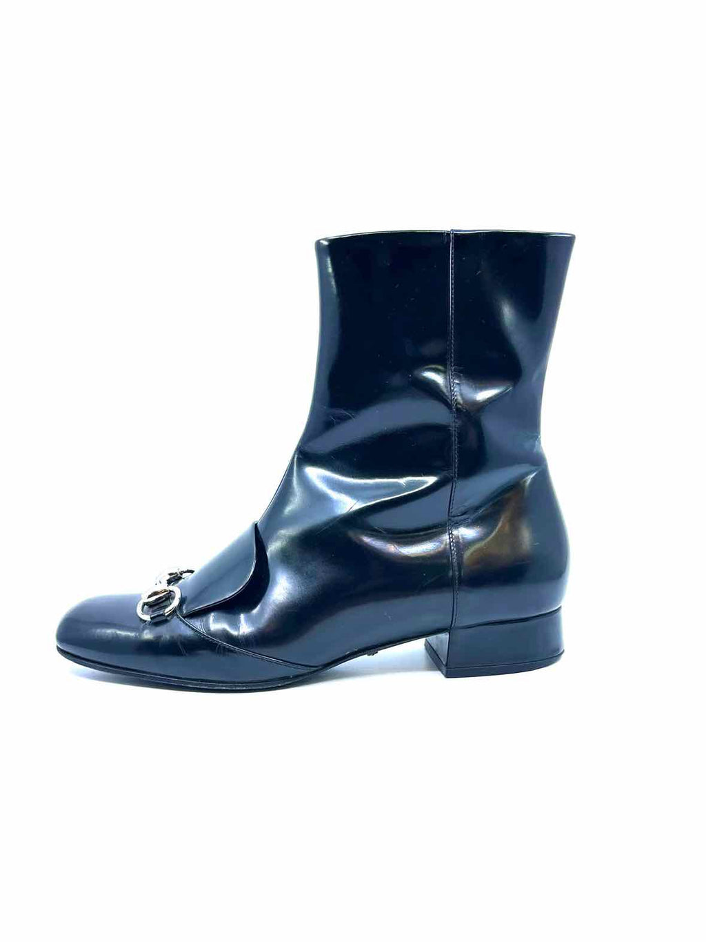 GUCCI Size 7 Black Leather Solid Ankle Boot