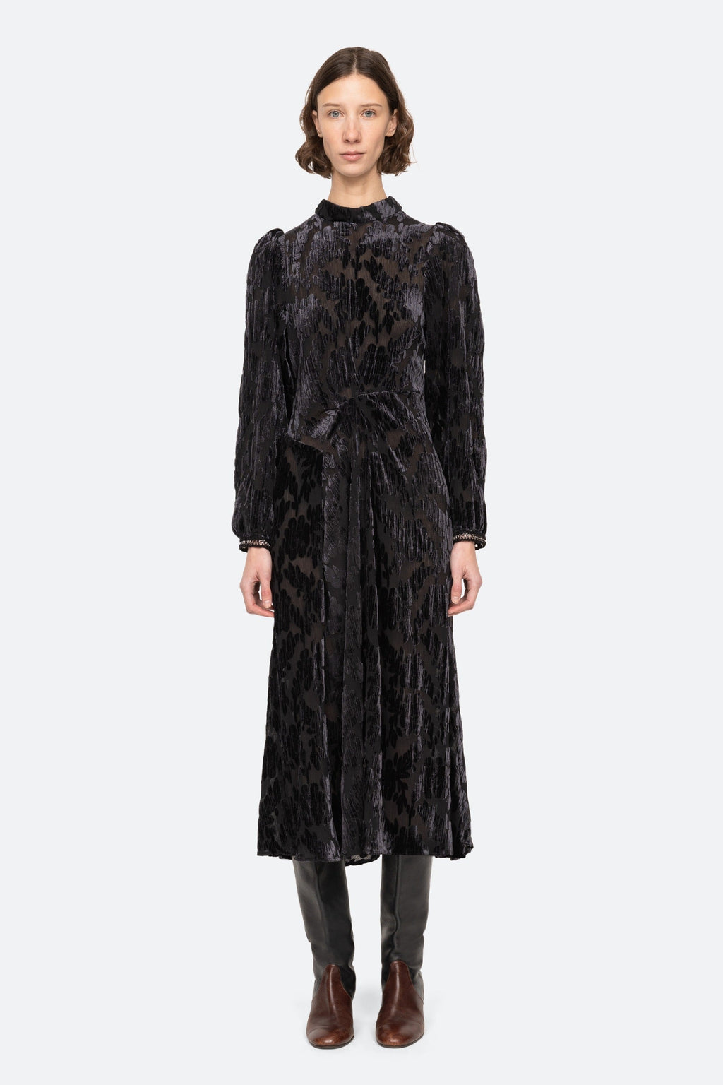 SEA NEW YORK.REGINE BURNOUT L/SLV MIDI DRESS )