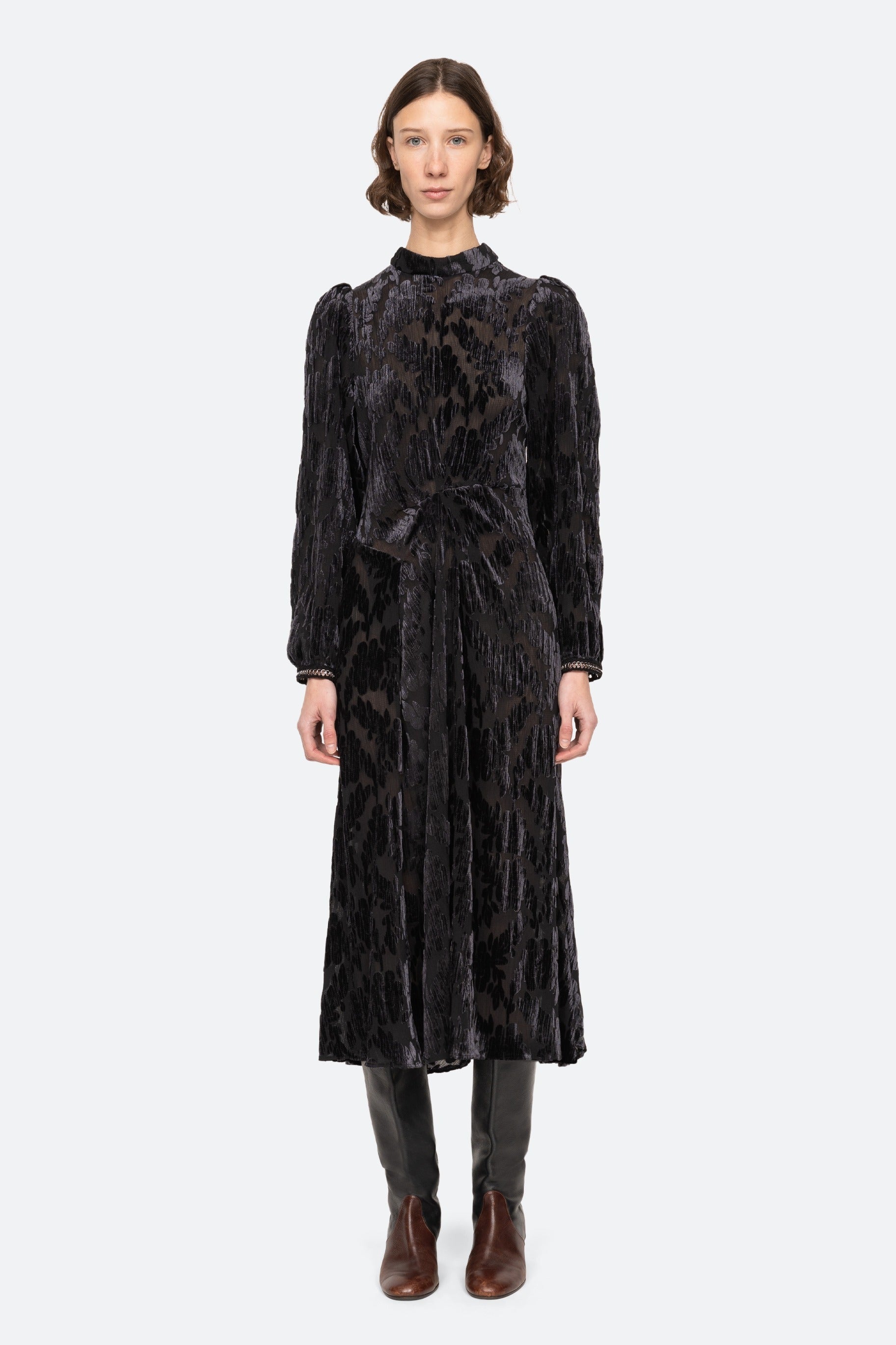 SEA NEW YORK.REGINE BURNOUT L/SLV MIDI DRESS )