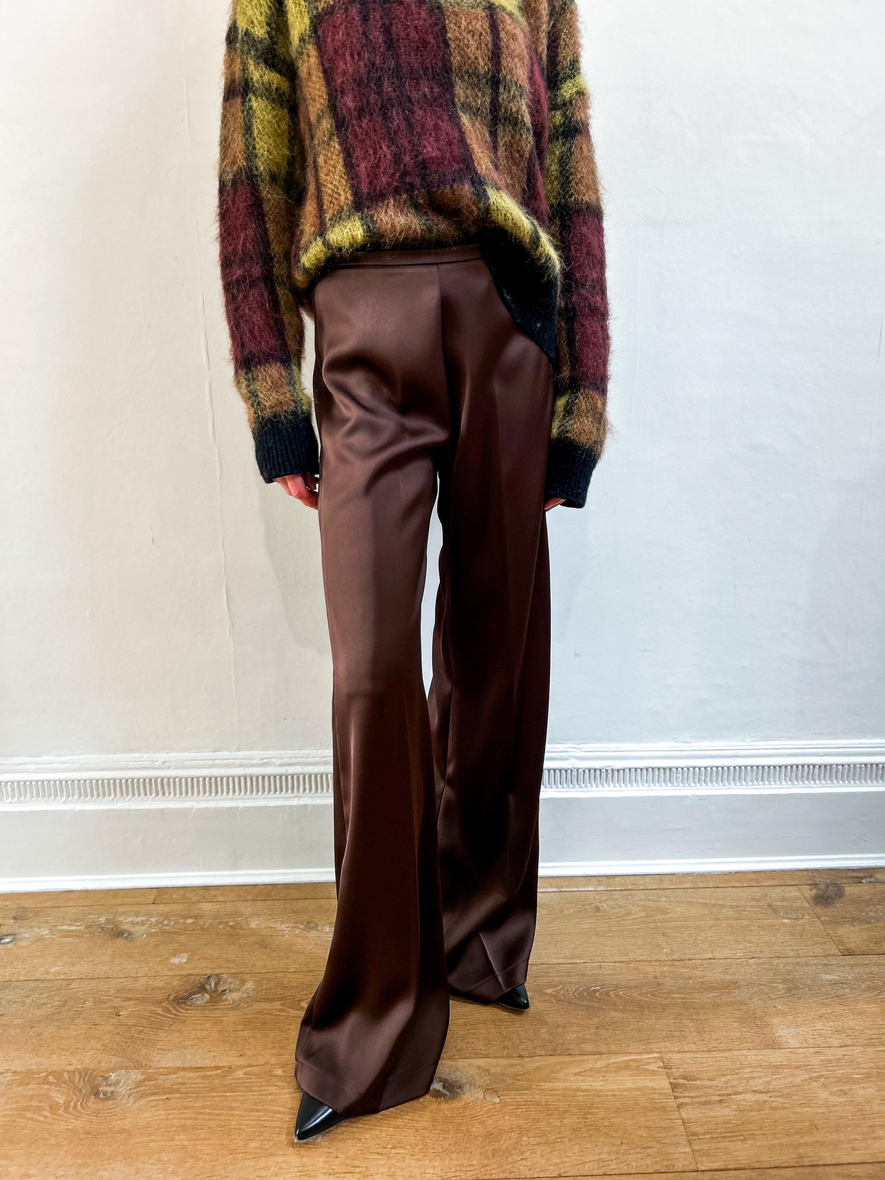 Square satin pant in coffee