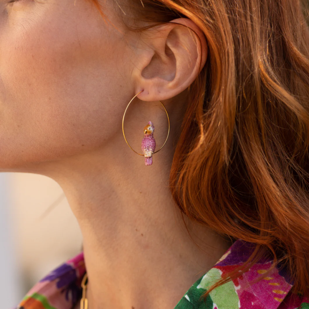 Nach Pink Cockatoo Hoop Earrings
