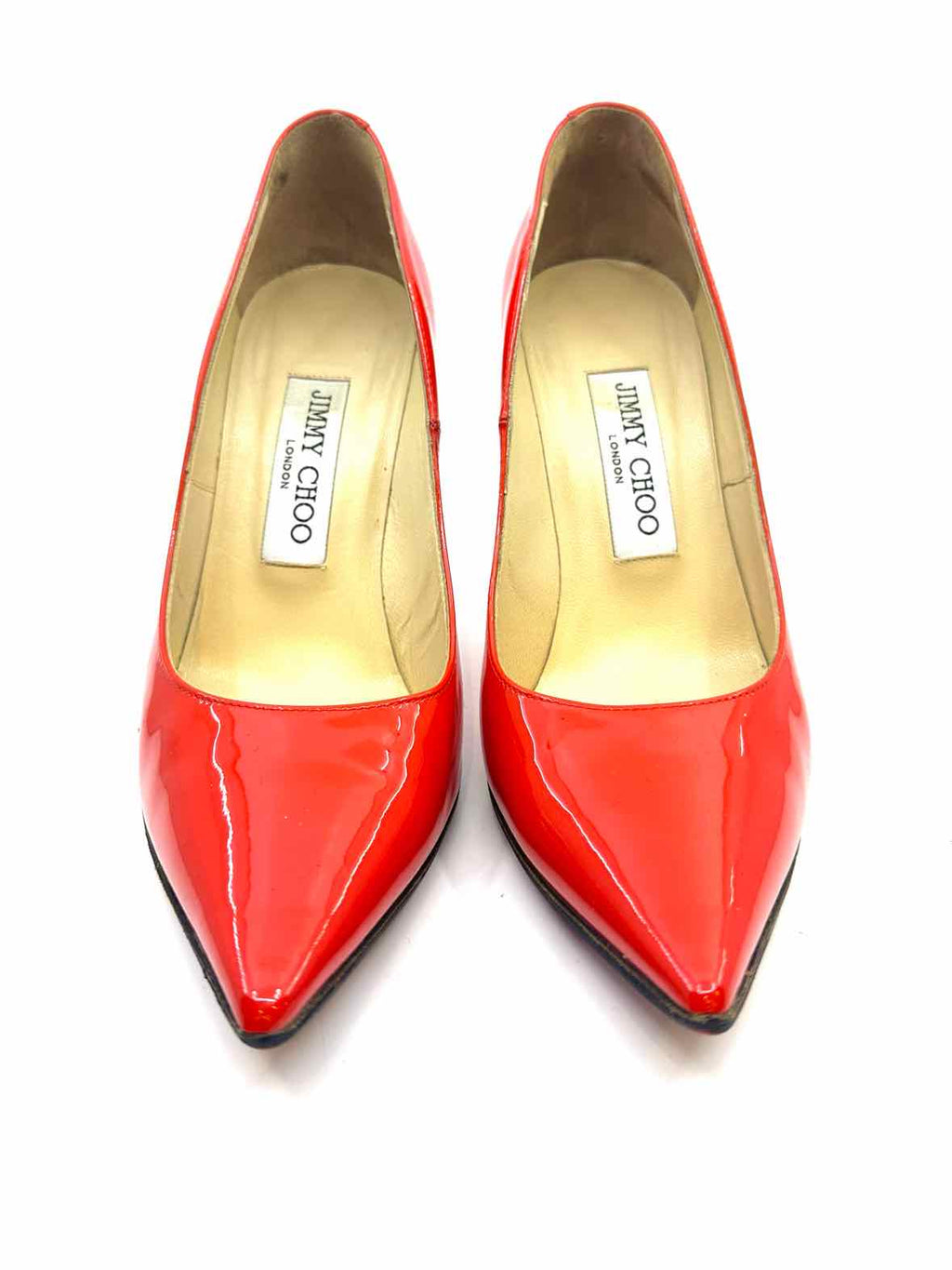 JIMMY CHOO Size 5.5 Neon Orange Patent Leather Pumps