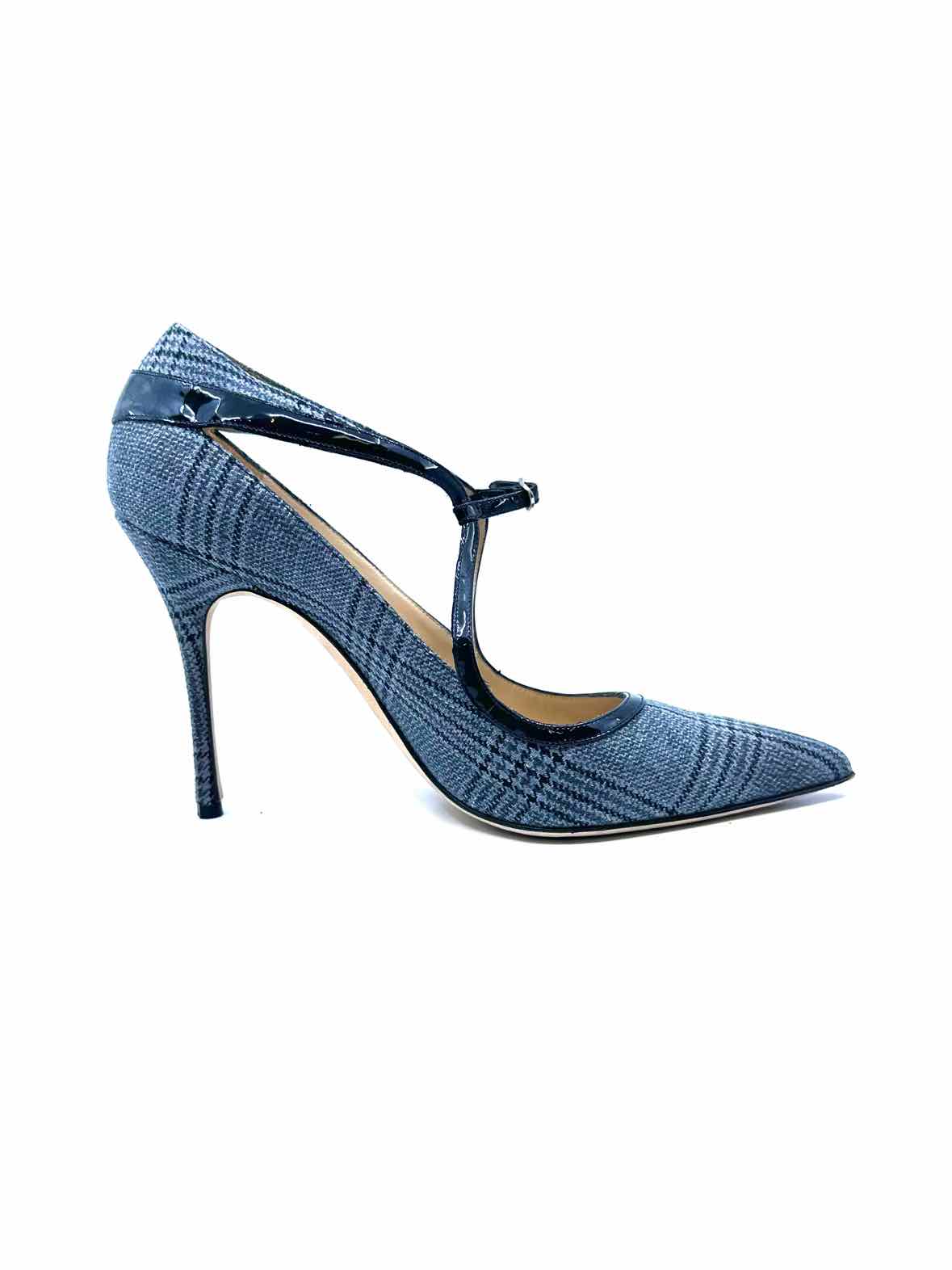 MANOLO BLAHNIK Size 10.5 Grey Fabric Plaid Pumps