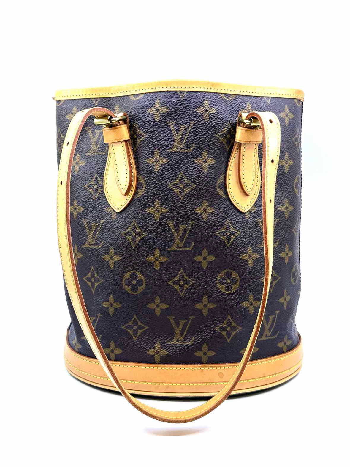 LOUIS VUITTON Petit Bucket Brown Coated canvas Monogram Handbag