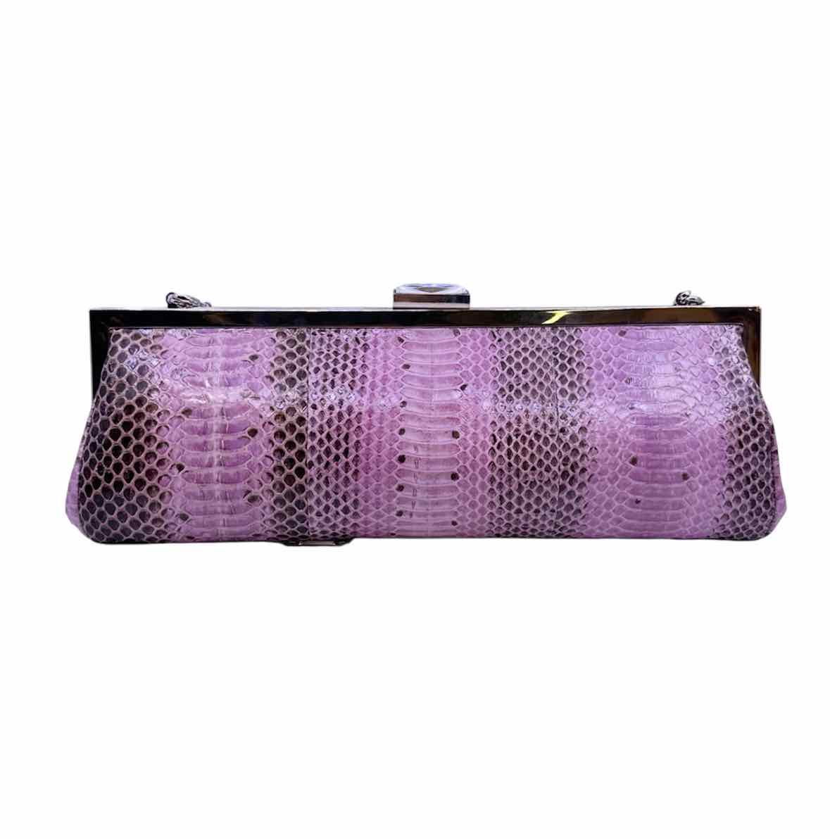 ST JOHN Pink Leather Snakeskin Clutch