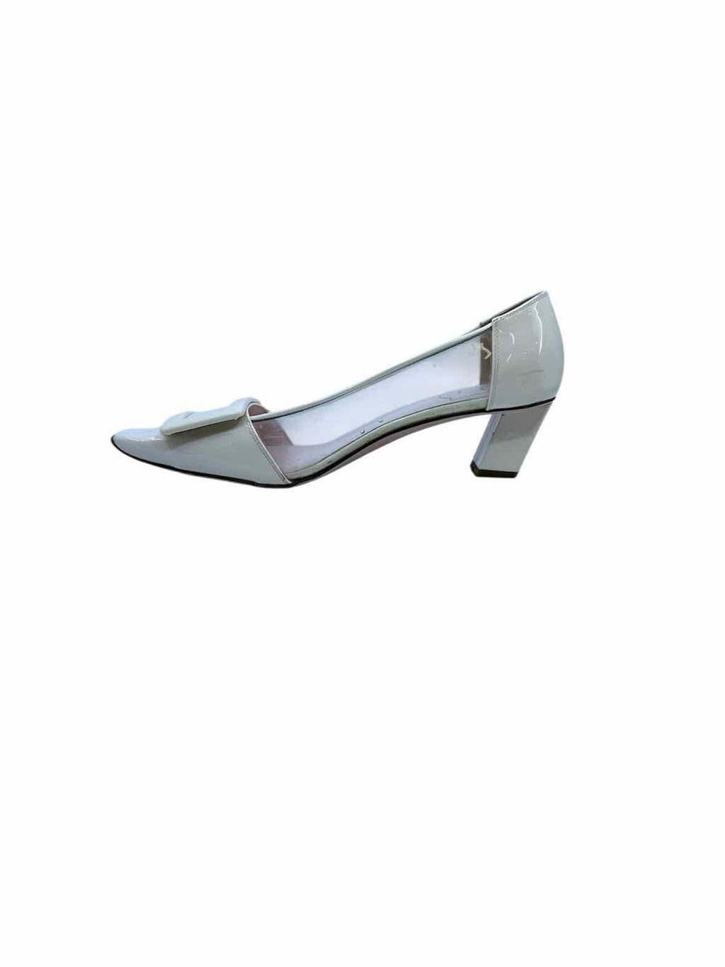 ROGER VIVIER Size 7.5 Ivory Patent Leather Plastic Solid Pumps