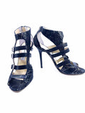 JIMMY CHOO Mercy Size 10.5 Black Leather Snakeskin Sandals