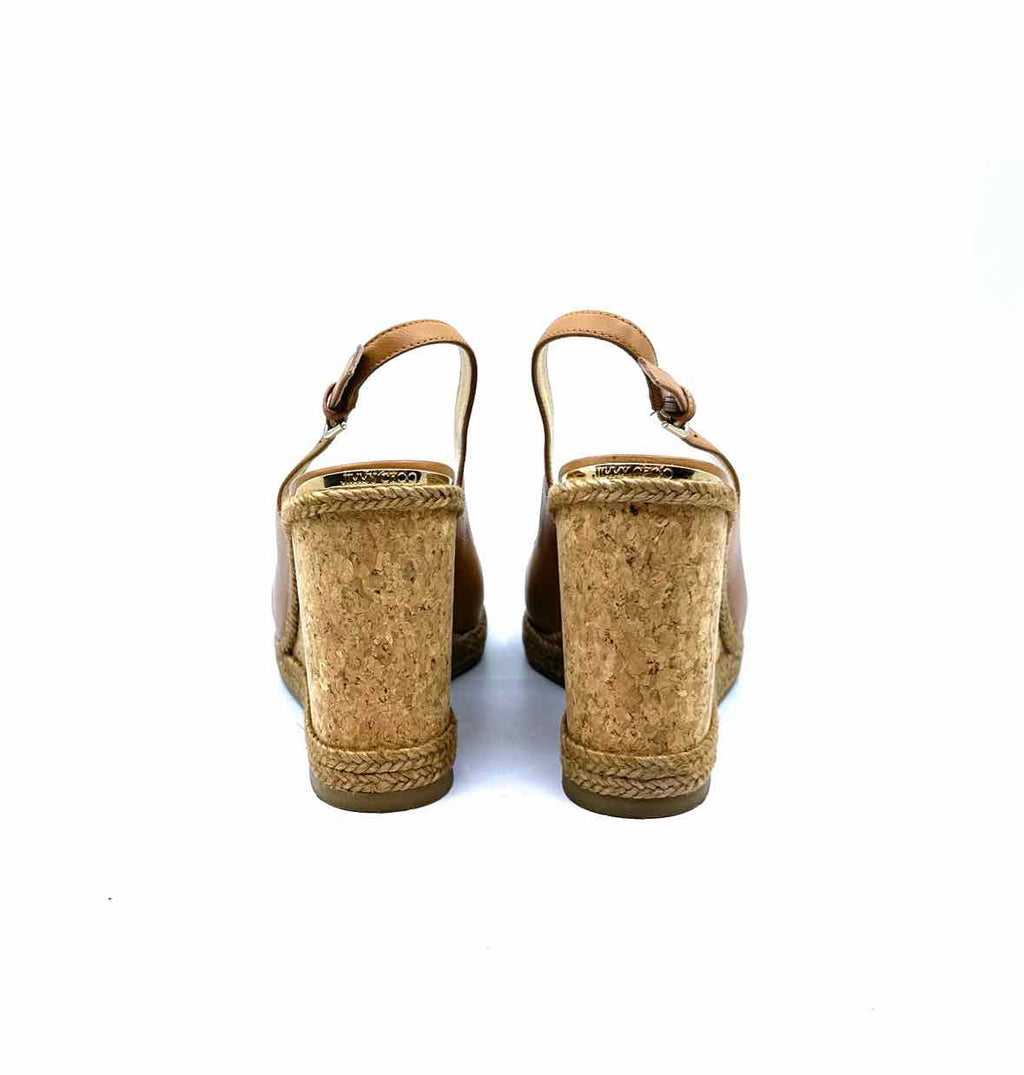 JIMMY CHOO Size 11.5 Camel Leather Solid Wedge