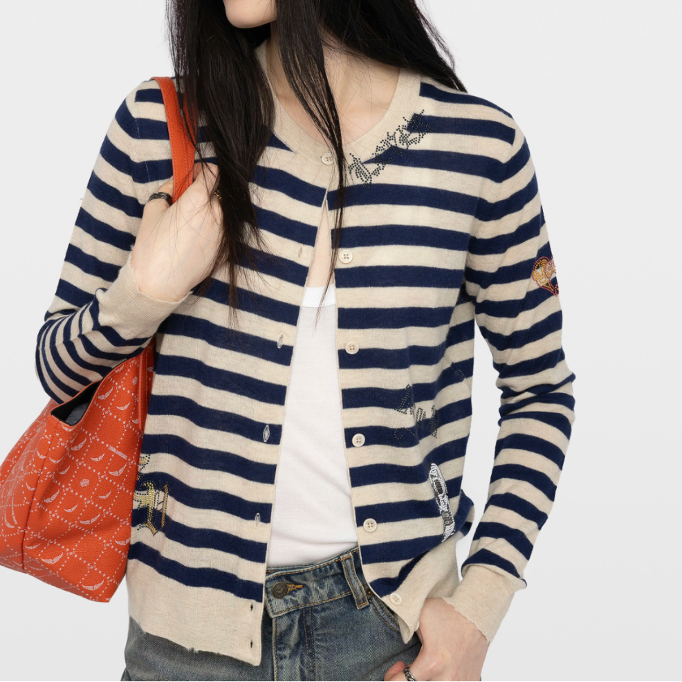 Zadig & Voltaire Missya Stripes Strass Cardigan - Marine