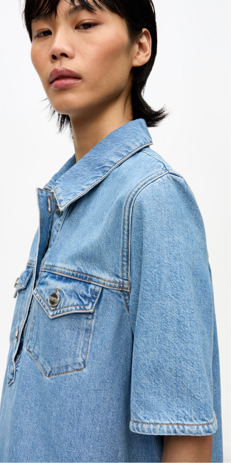 Ganni Broderie Anglaise Denim Mini Dress