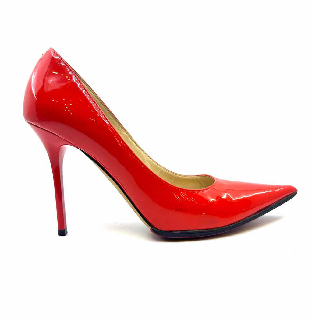 JIMMY CHOO Size 5.5 Neon Orange Patent Leather Pumps