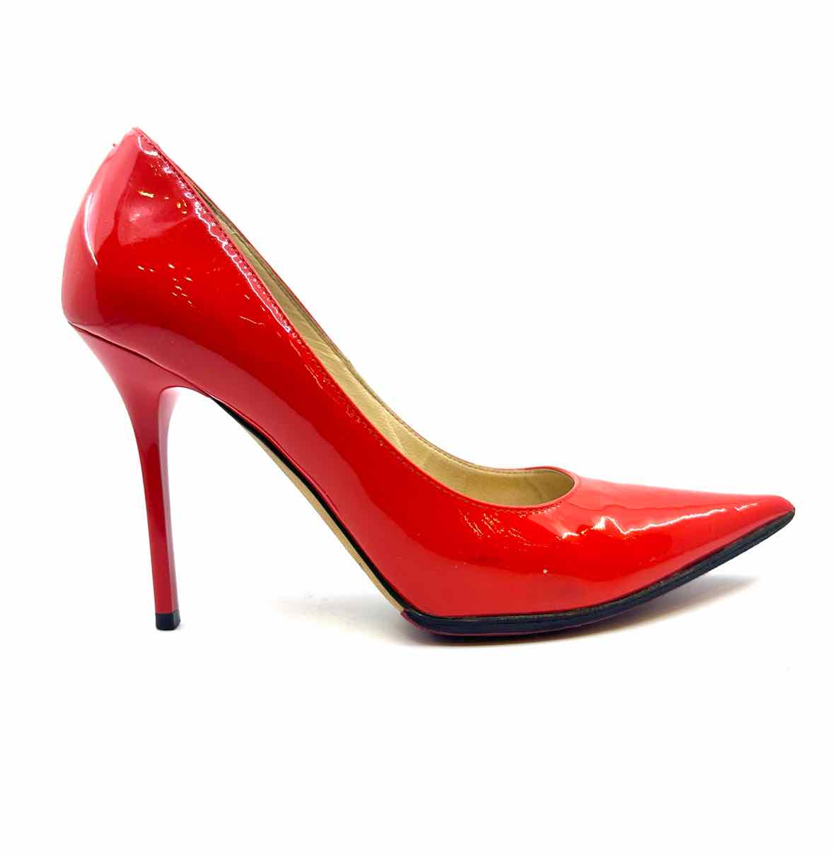 JIMMY CHOO Size 5.5 Neon Orange Patent Leather Pumps