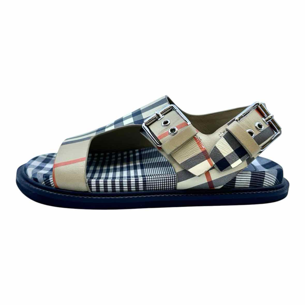 BURBERRY Size 4 Beige, Black Nova Check Sandals