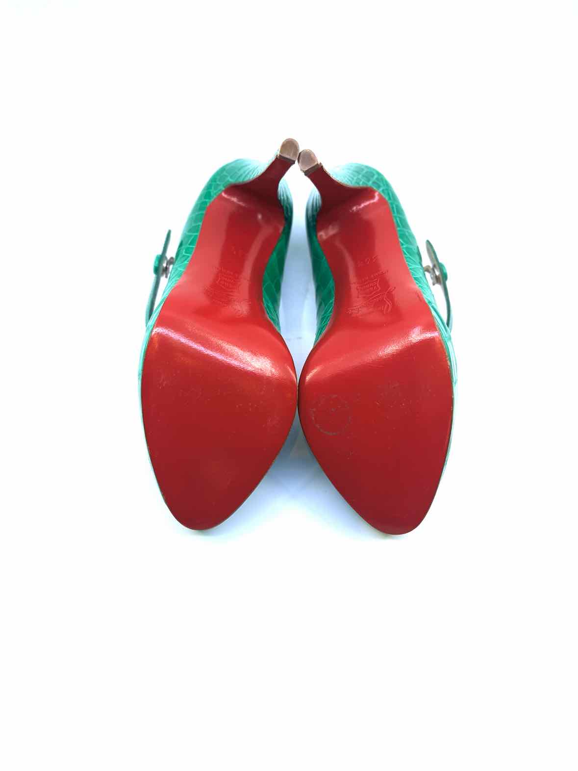 CHRISTIAN LOUBOUTIN Size 6.5 Green Leather Pumps