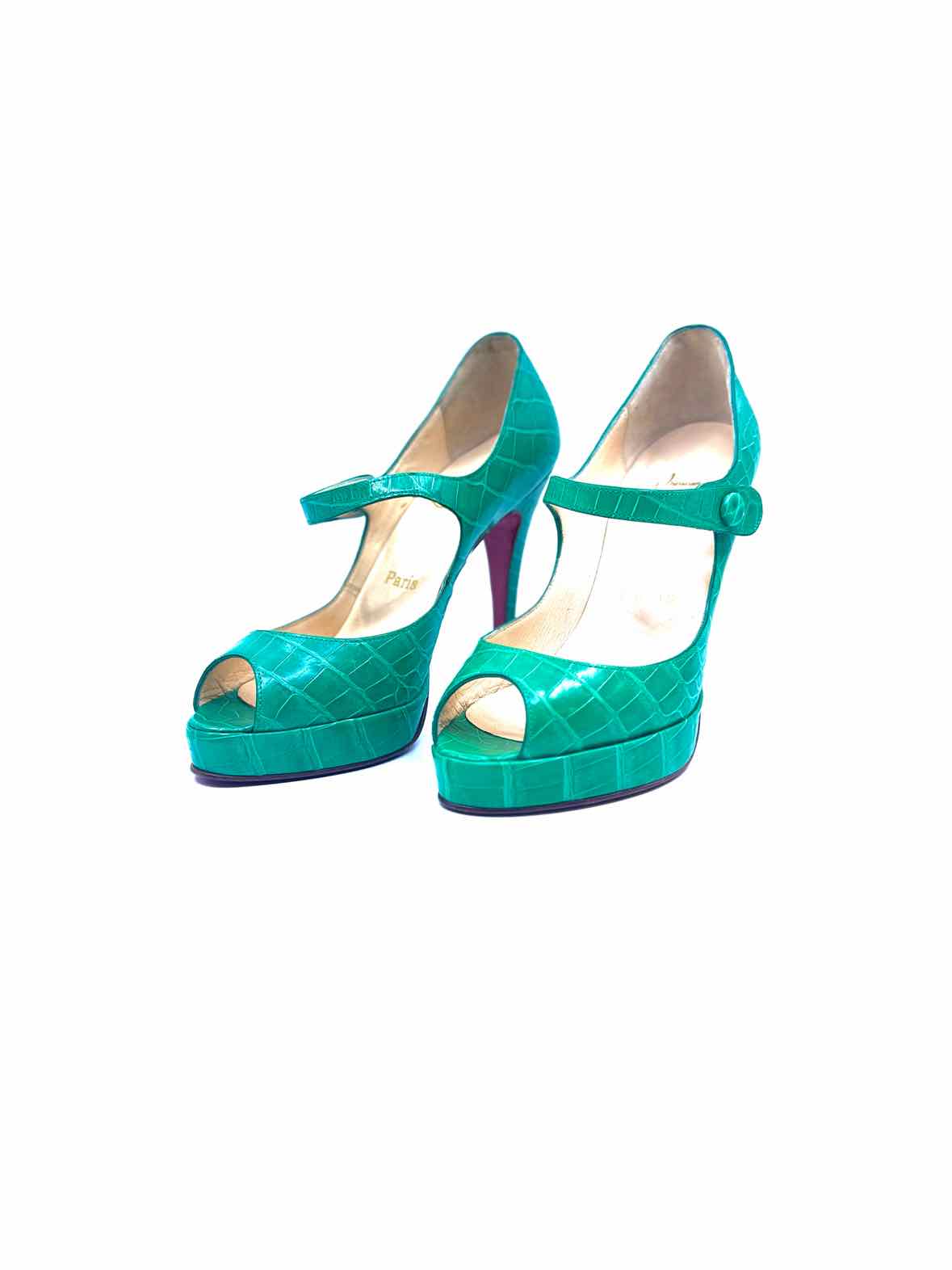 CHRISTIAN LOUBOUTIN Size 6.5 Green Leather Pumps