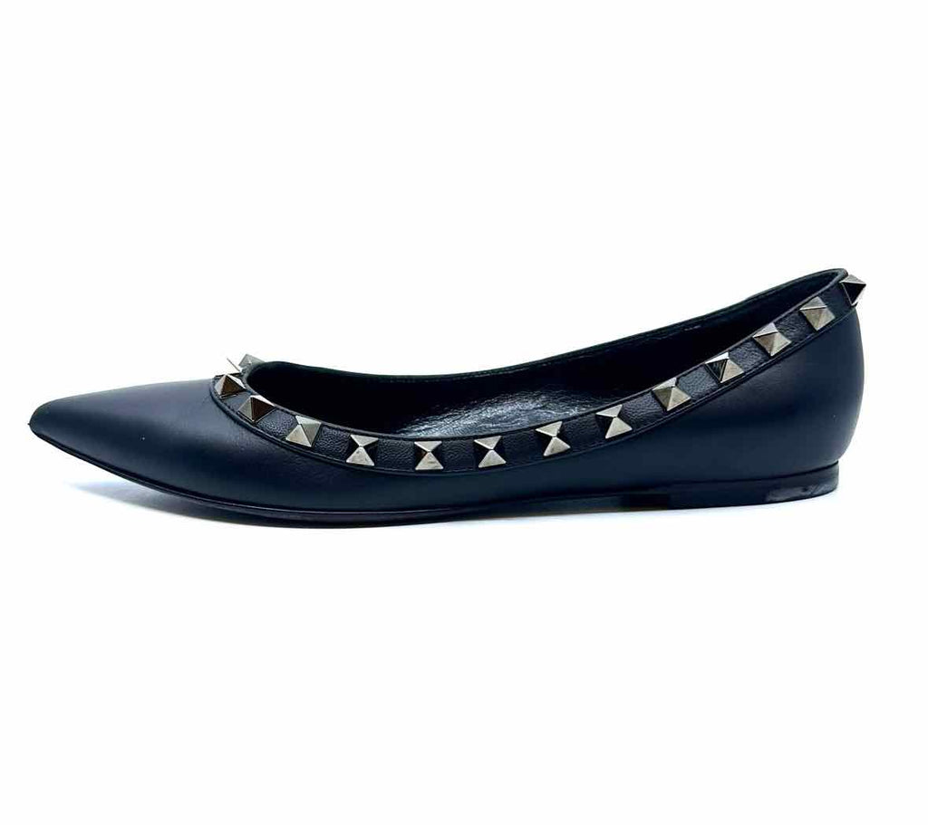 VALENTINO Rockstud Size 4.5 Black Leather Studs Flats