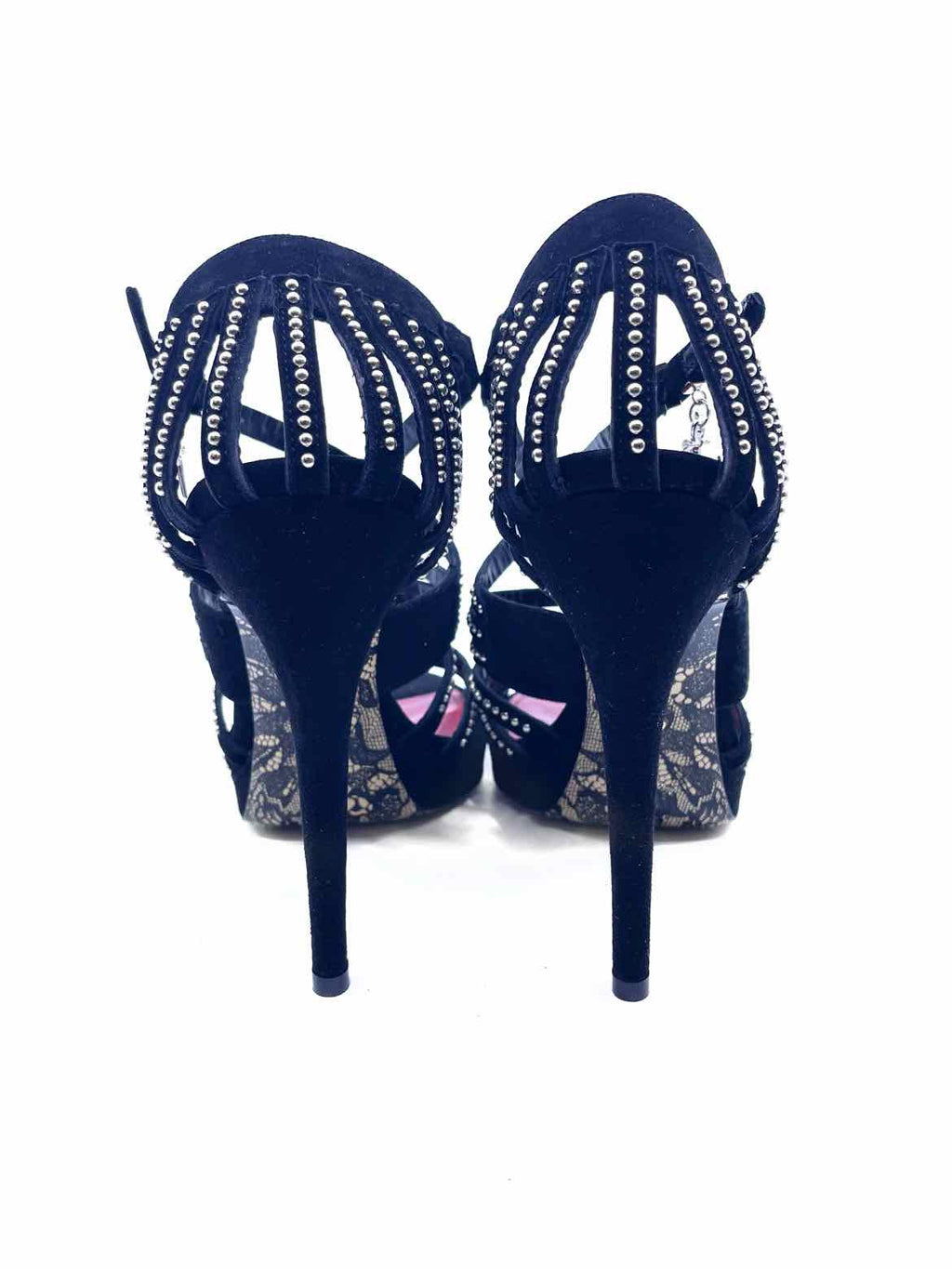 CESARE PACIOTTI Size 7 Black Suede Studs Sandals