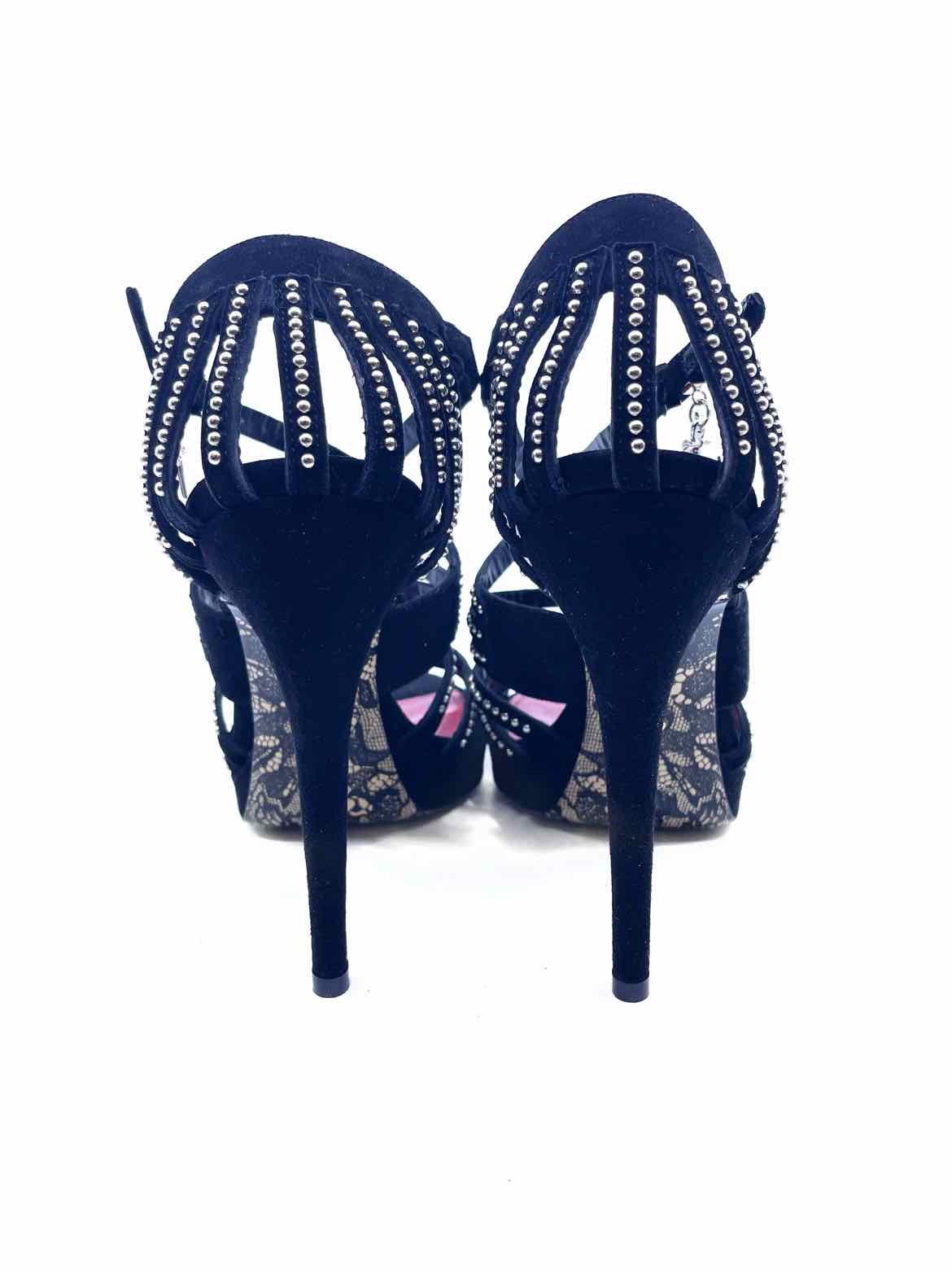 CESARE PACIOTTI Size 7 Black Suede Studs Sandals
