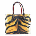 CHRISTIAN LOUBOUTIN Cabata Camel, White Leather Tiger Handbag