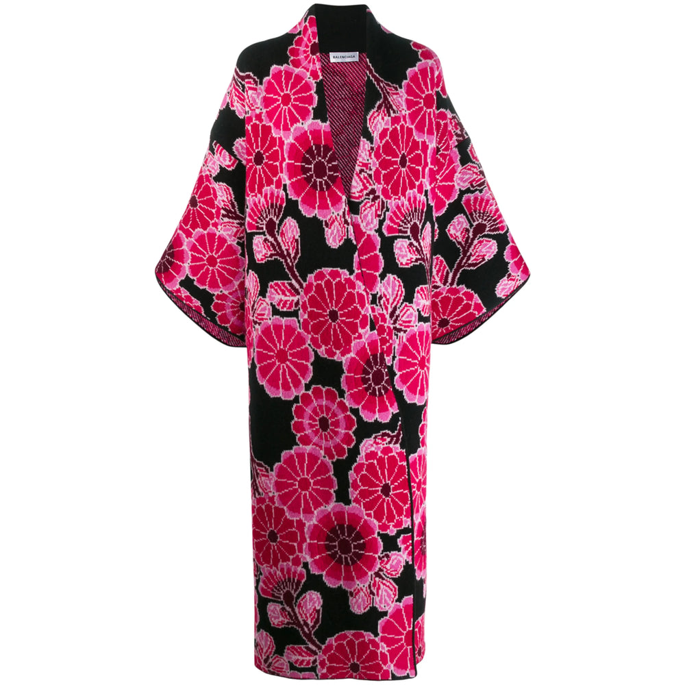Black Fuchsia Virgin Wool Batwing Coat