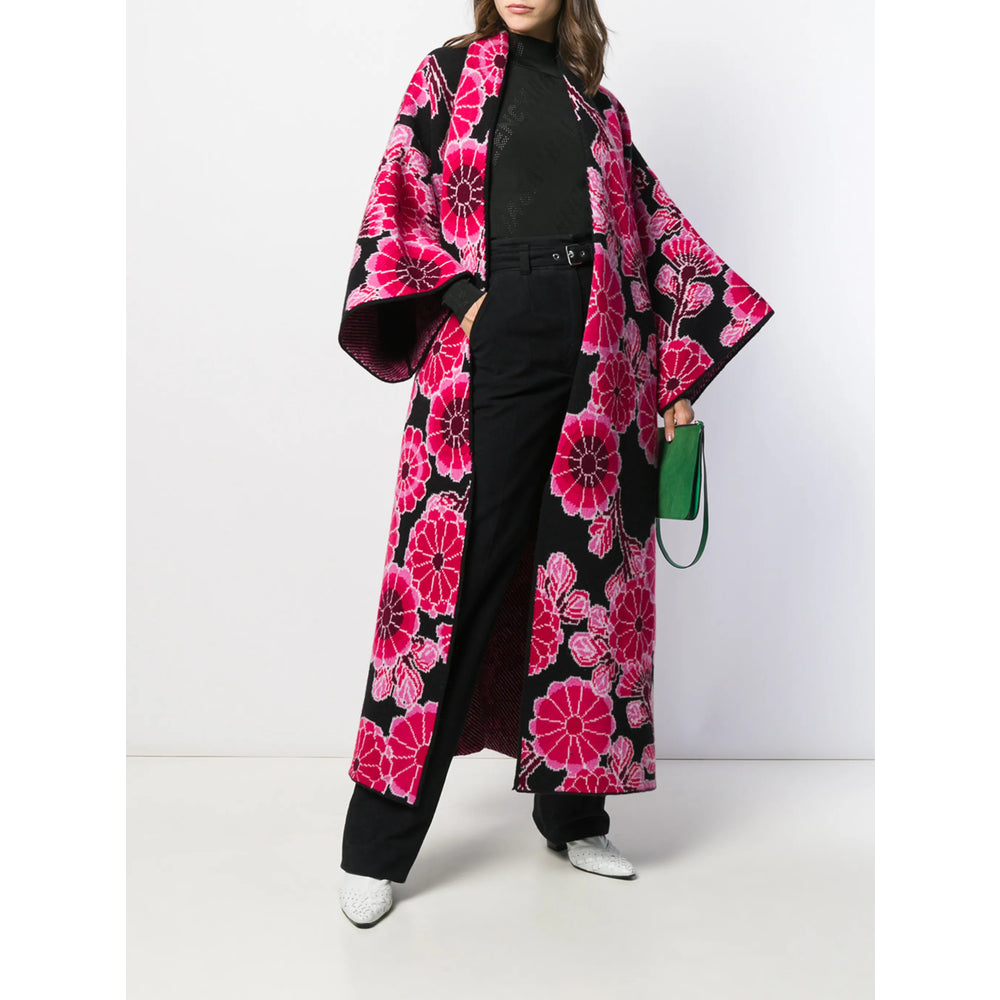 Black Fuchsia Virgin Wool Batwing Coat