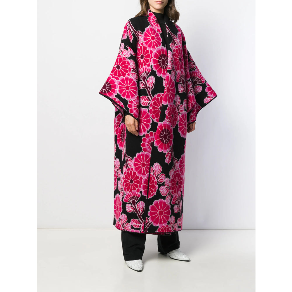 Black Fuchsia Virgin Wool Batwing Coat