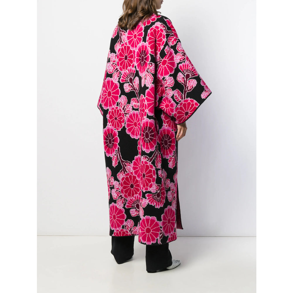 Black Fuchsia Virgin Wool Batwing Coat
