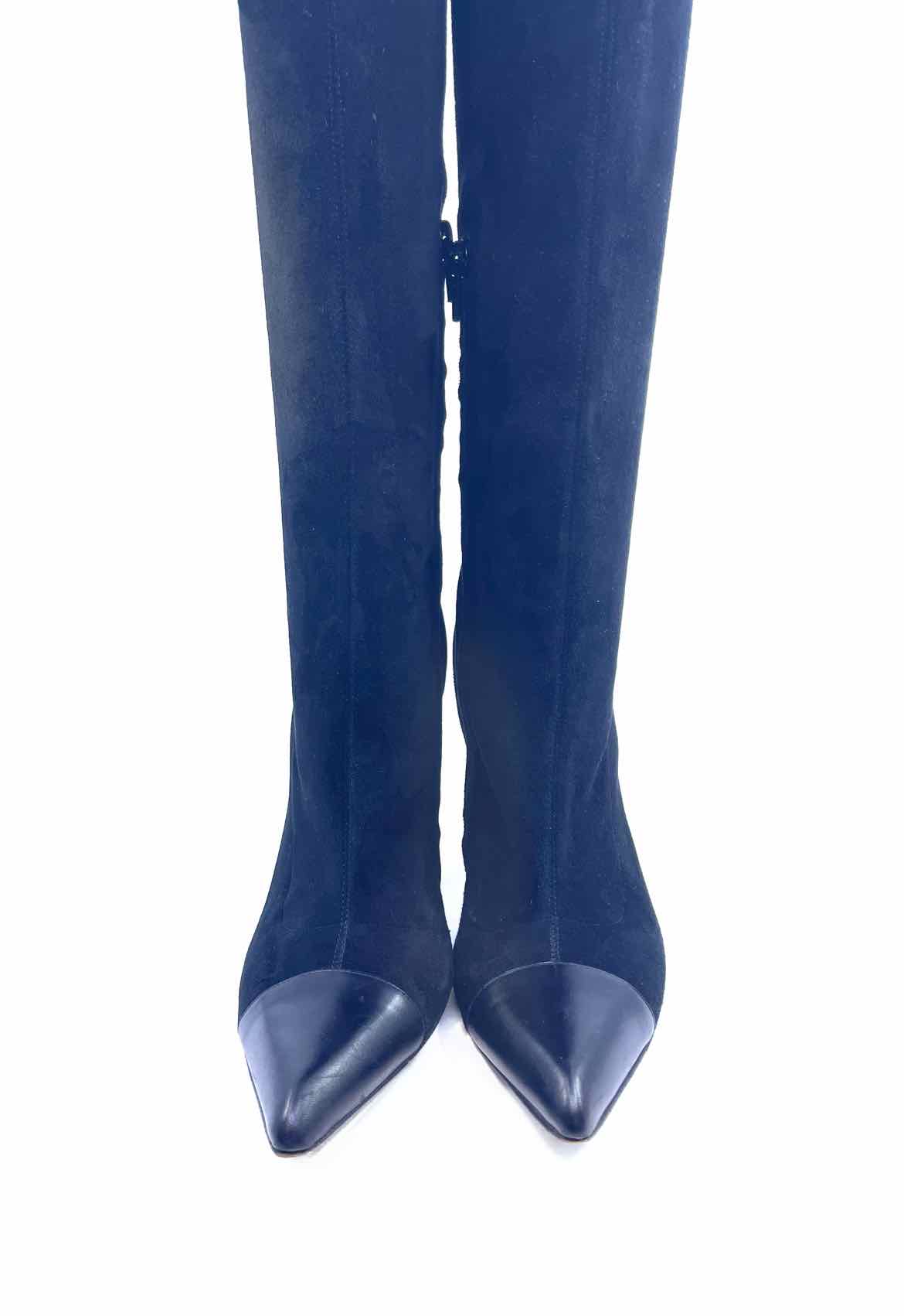 CHANEL Black Suede Solid Tall Boot | 10