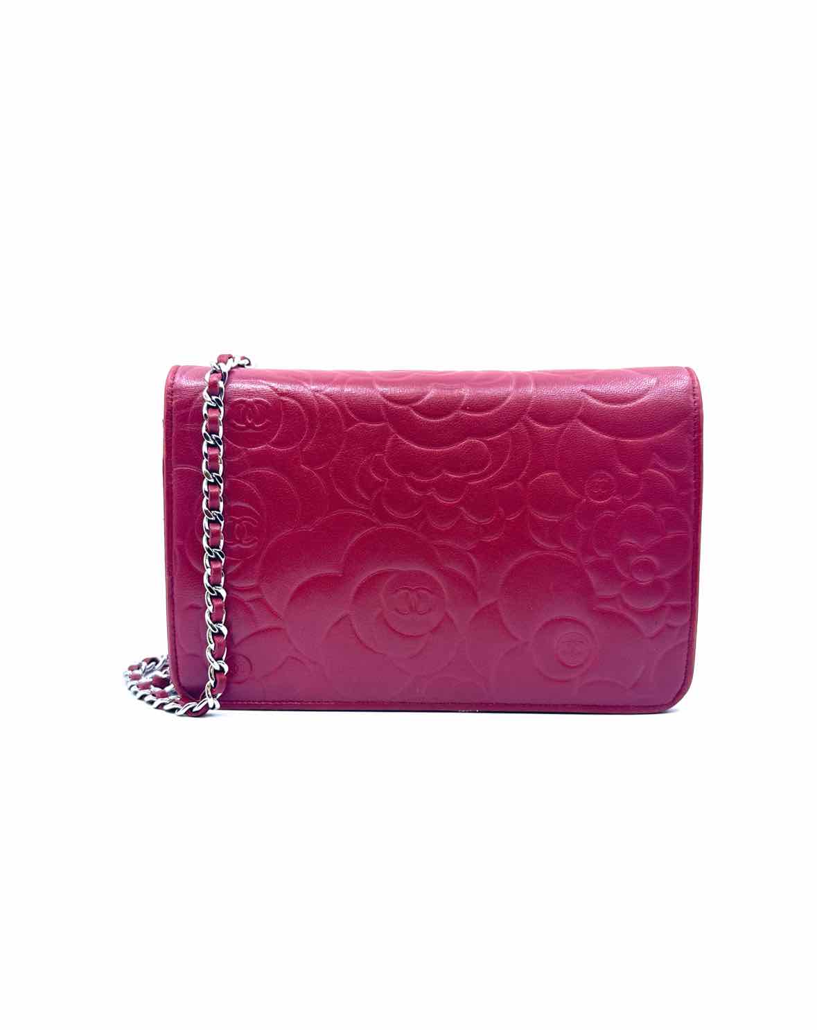CHANEL Red Leather Embossed Handbag