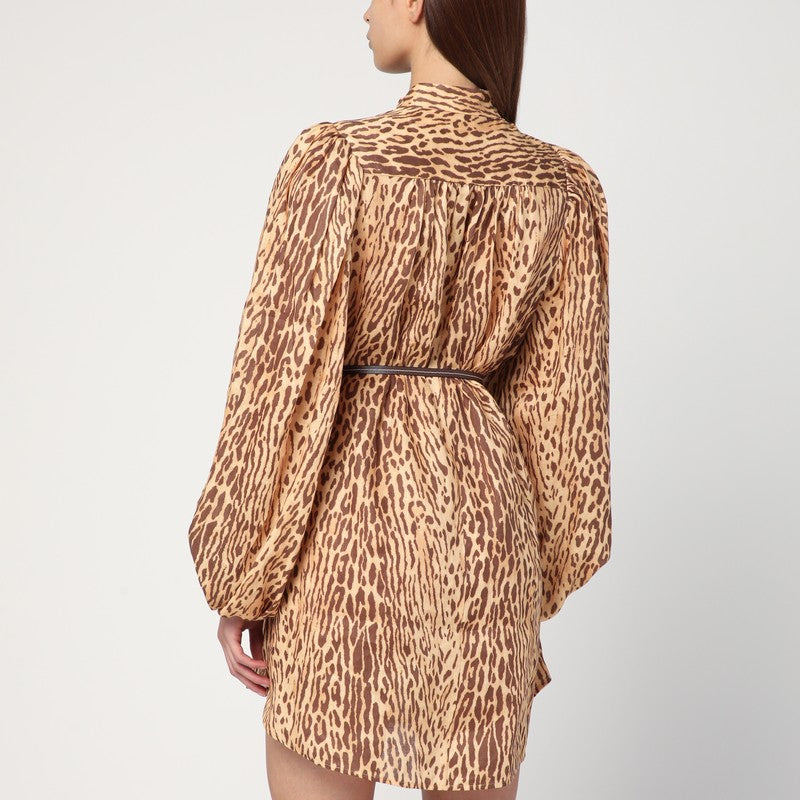 Leopard print short dress in linen