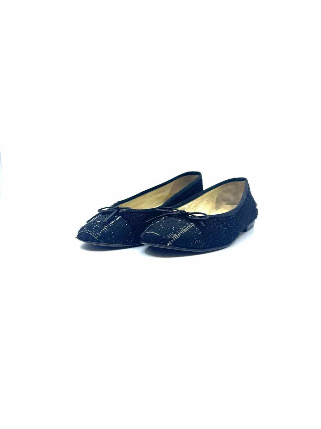 CHANEL Size 5.5 Black & Grey Tweed Flats