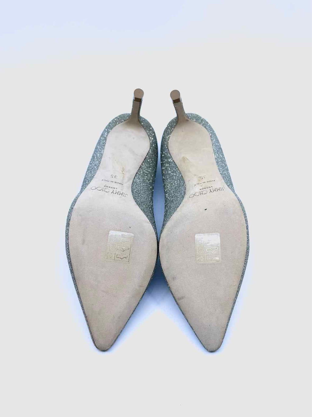 JIMMY CHOO Size 5 Silver Glitter Pumps