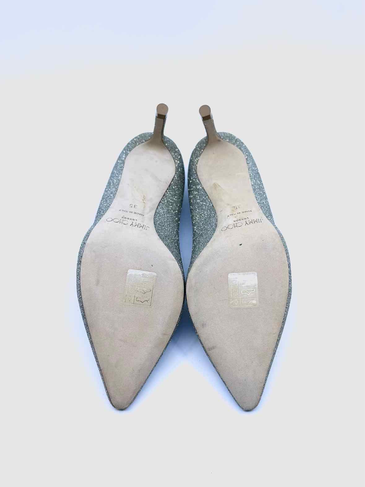 JIMMY CHOO Size 5 Silver Glitter Pumps