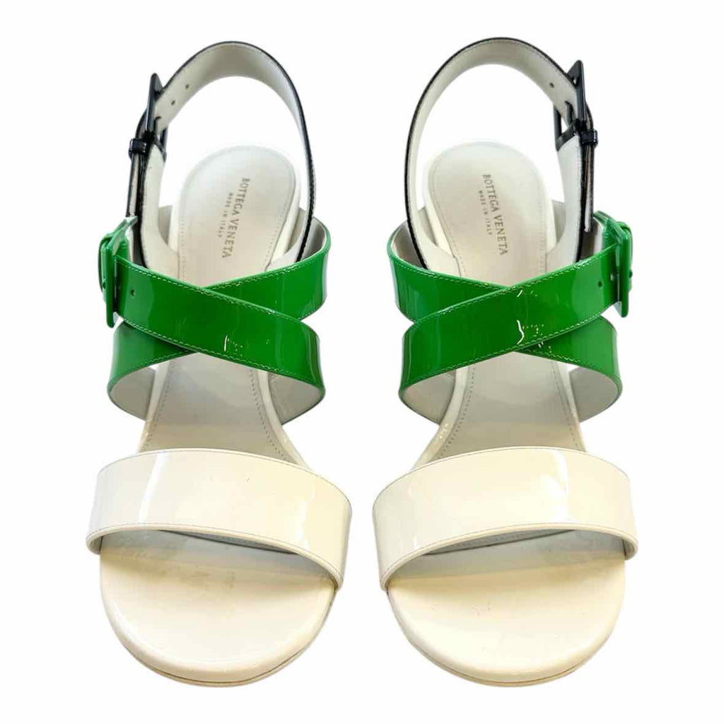 BOTTEGA VENETA Size 8.5 Green, White Patent Leather Color Block Sandals