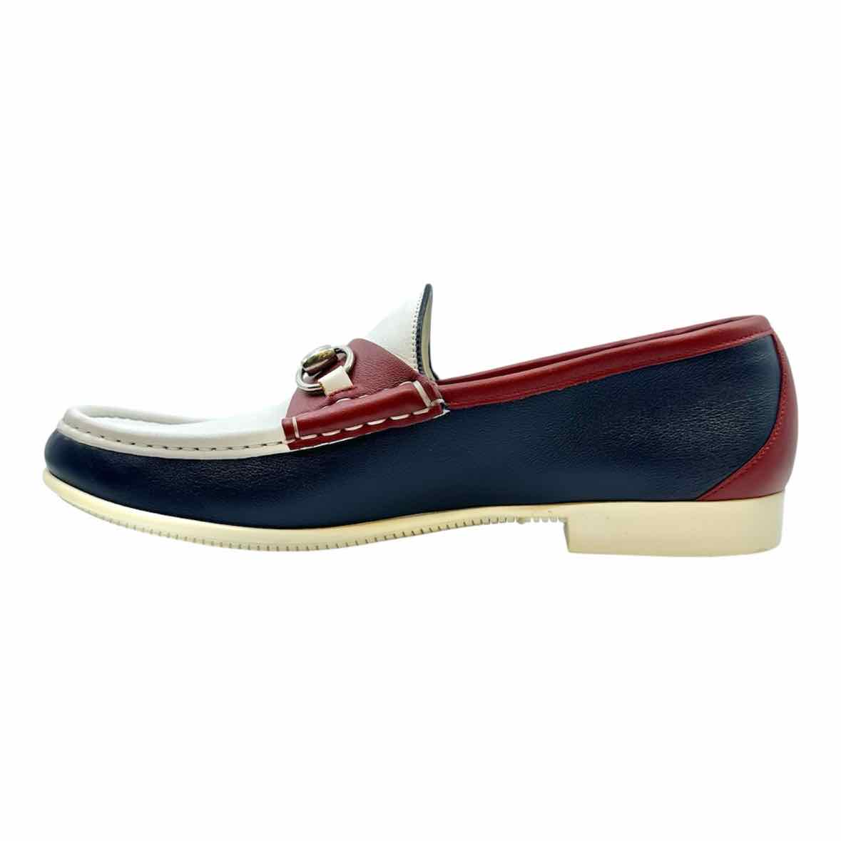 GUCCI Size 8 Red, White, Blue Men's Loafers