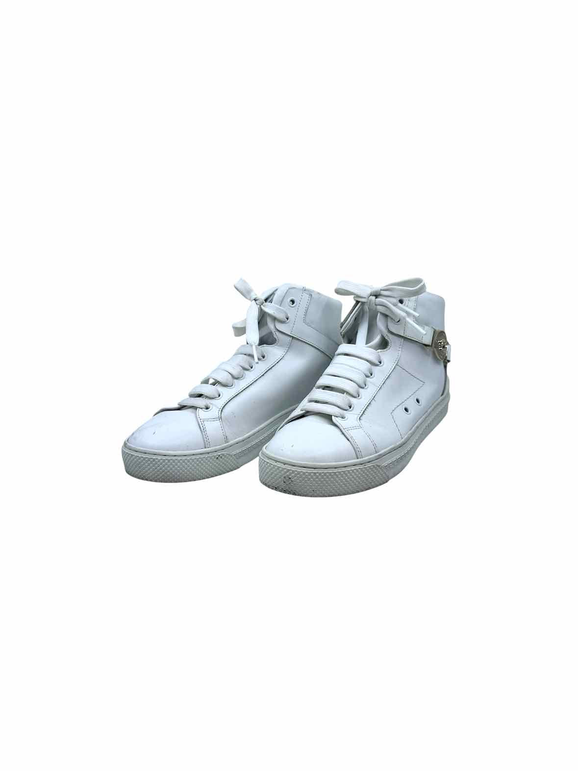 VERSACE Size 8.5 White Leather Sneakers