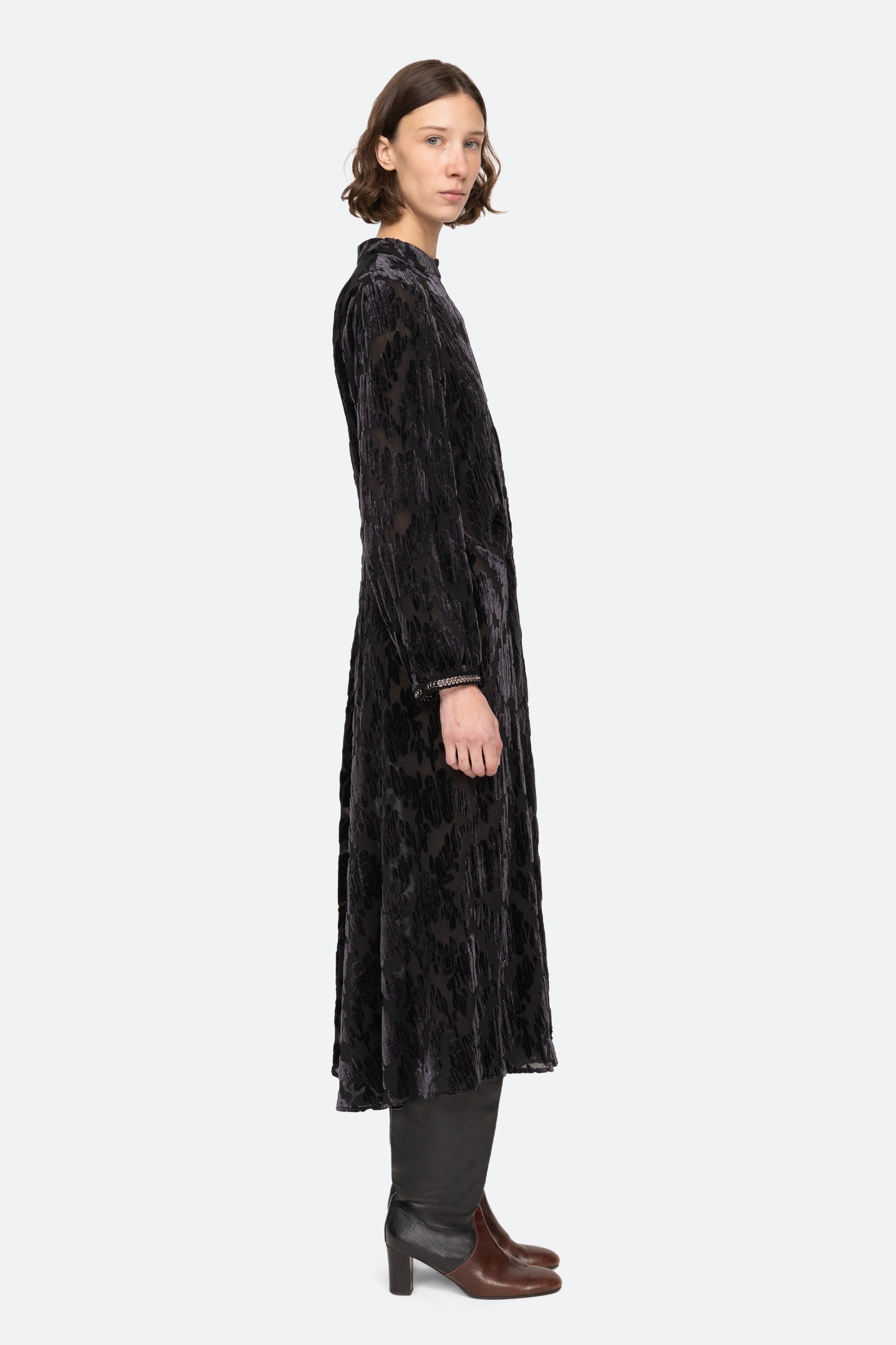 SEA NEW YORK.REGINE BURNOUT L/SLV MIDI DRESS )