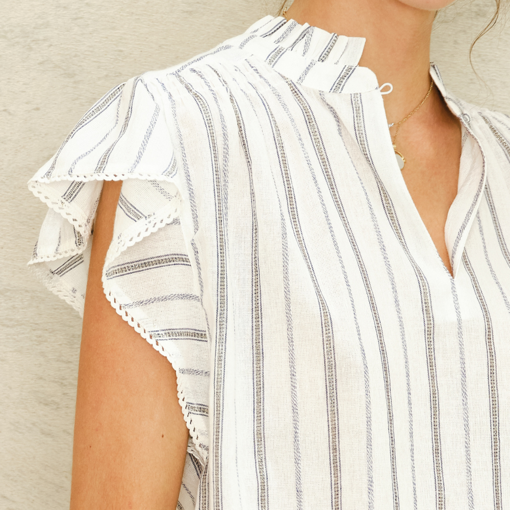 M.A.B.E Alma S/S Top - Ecru Stripe