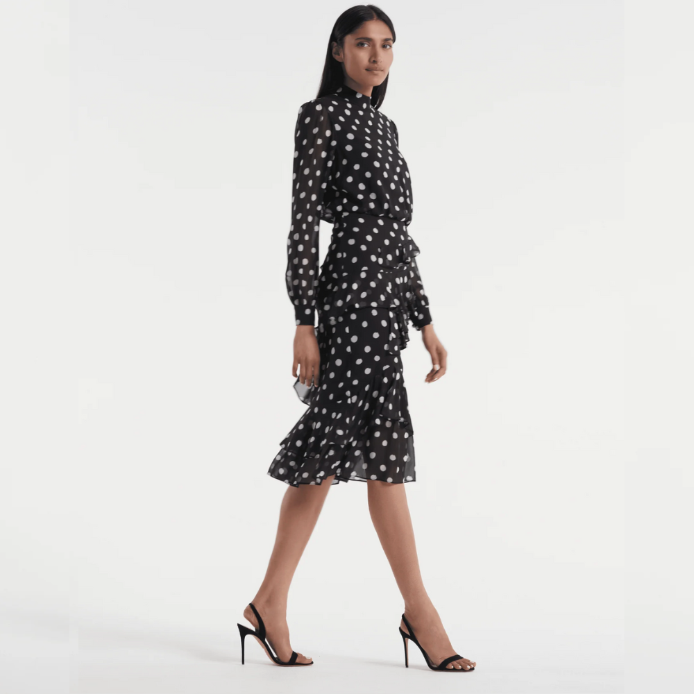 Saloni Isa Ruffle Dress - Mono Dot