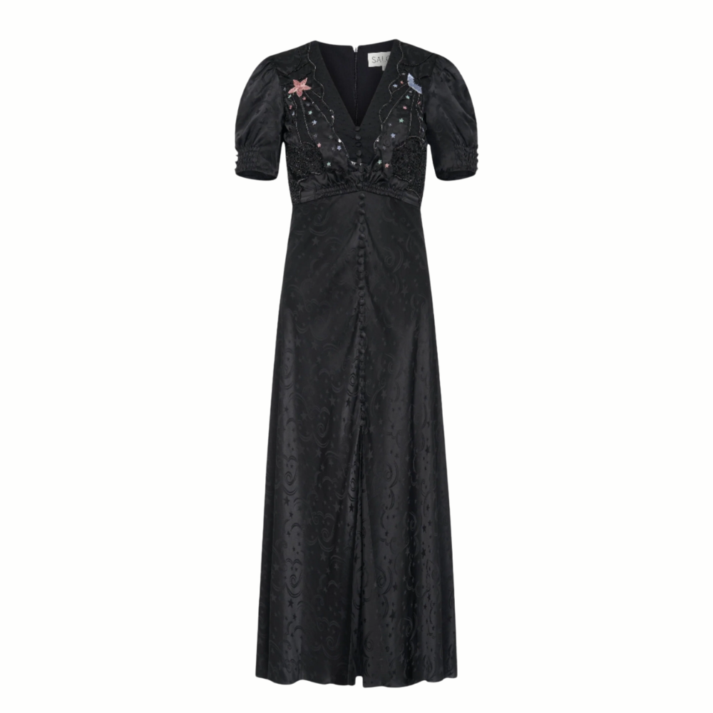 Saloni Lea Long Dress - Astro Black