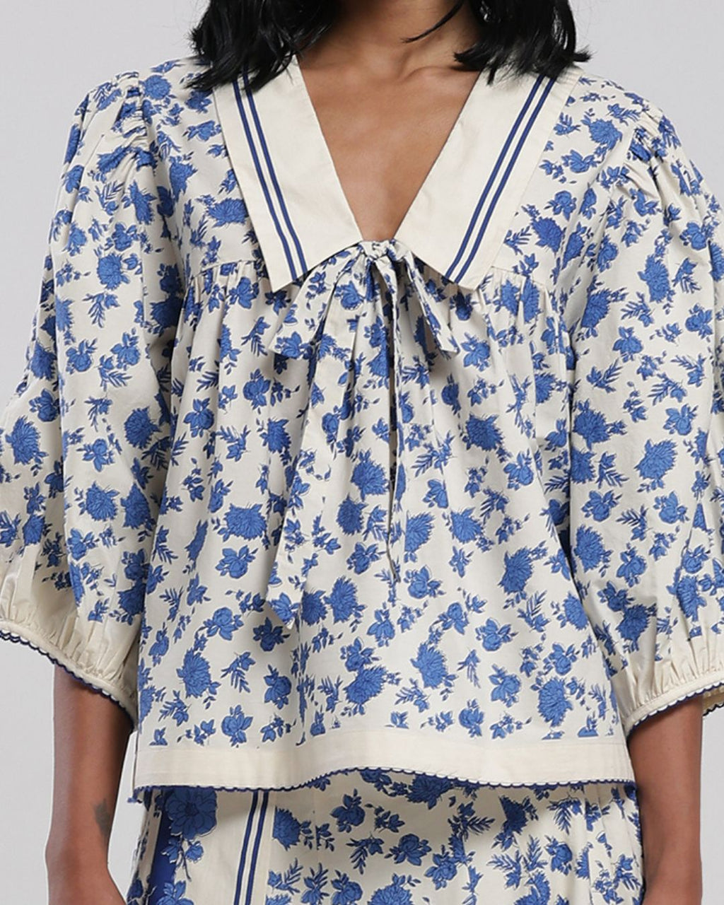 Viam Sahara Printed Blouse in Blue