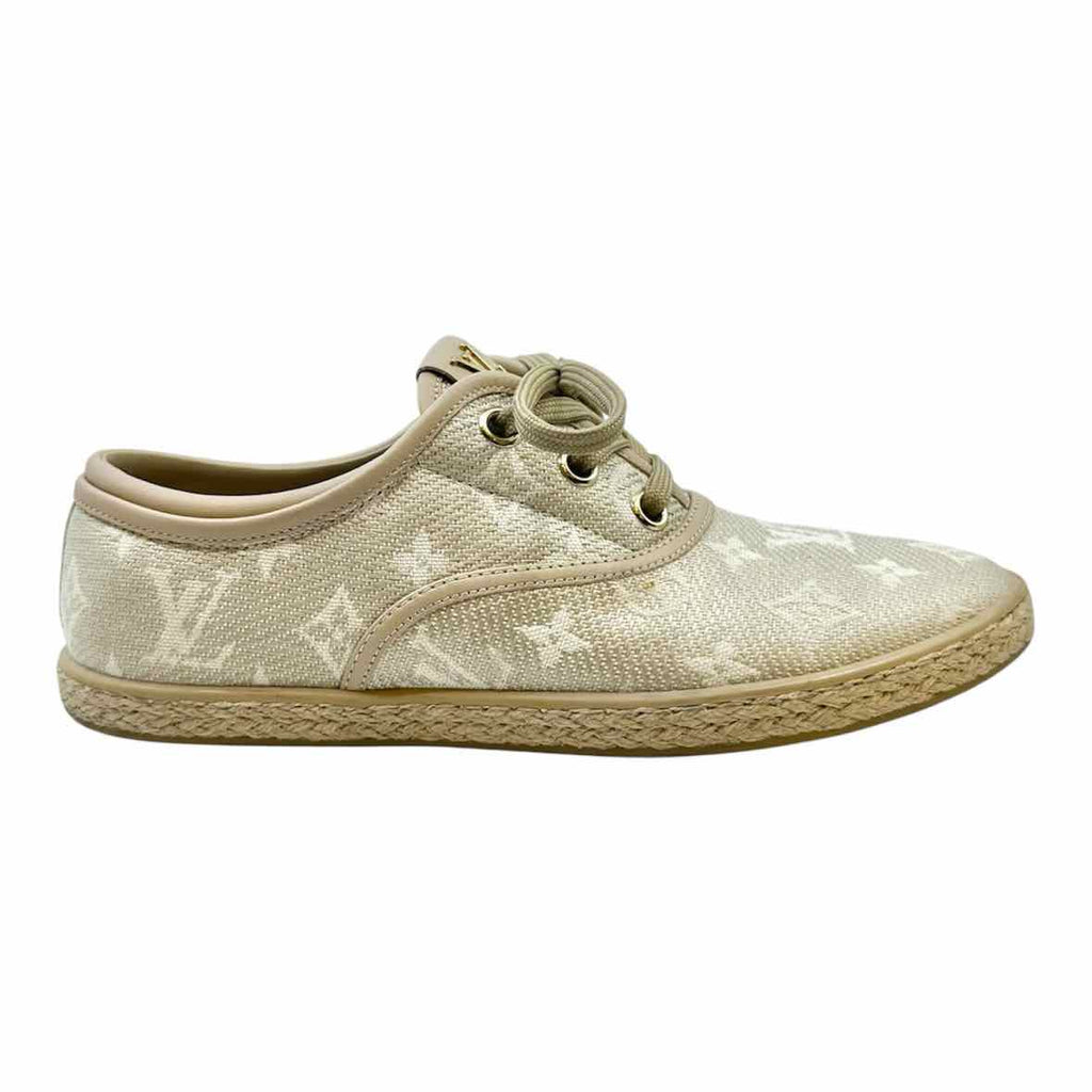 LOUIS VUITTON Size 6 Beige, White Monogram Sneakers
