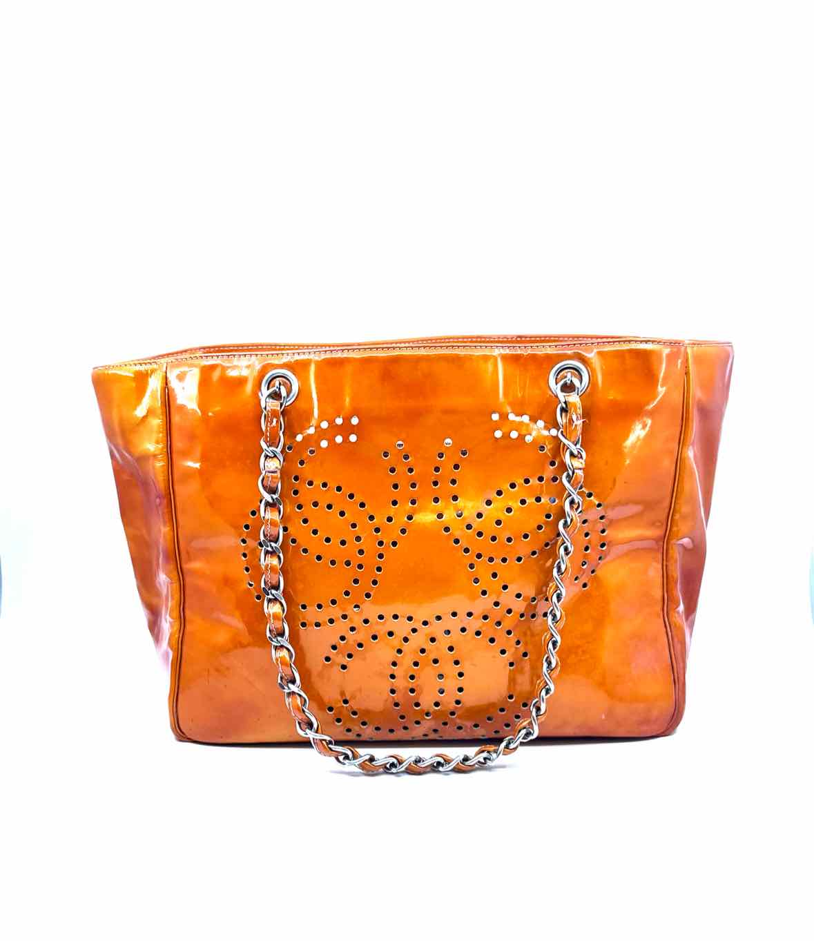 CHANEL Orange Patent Leather Handbag