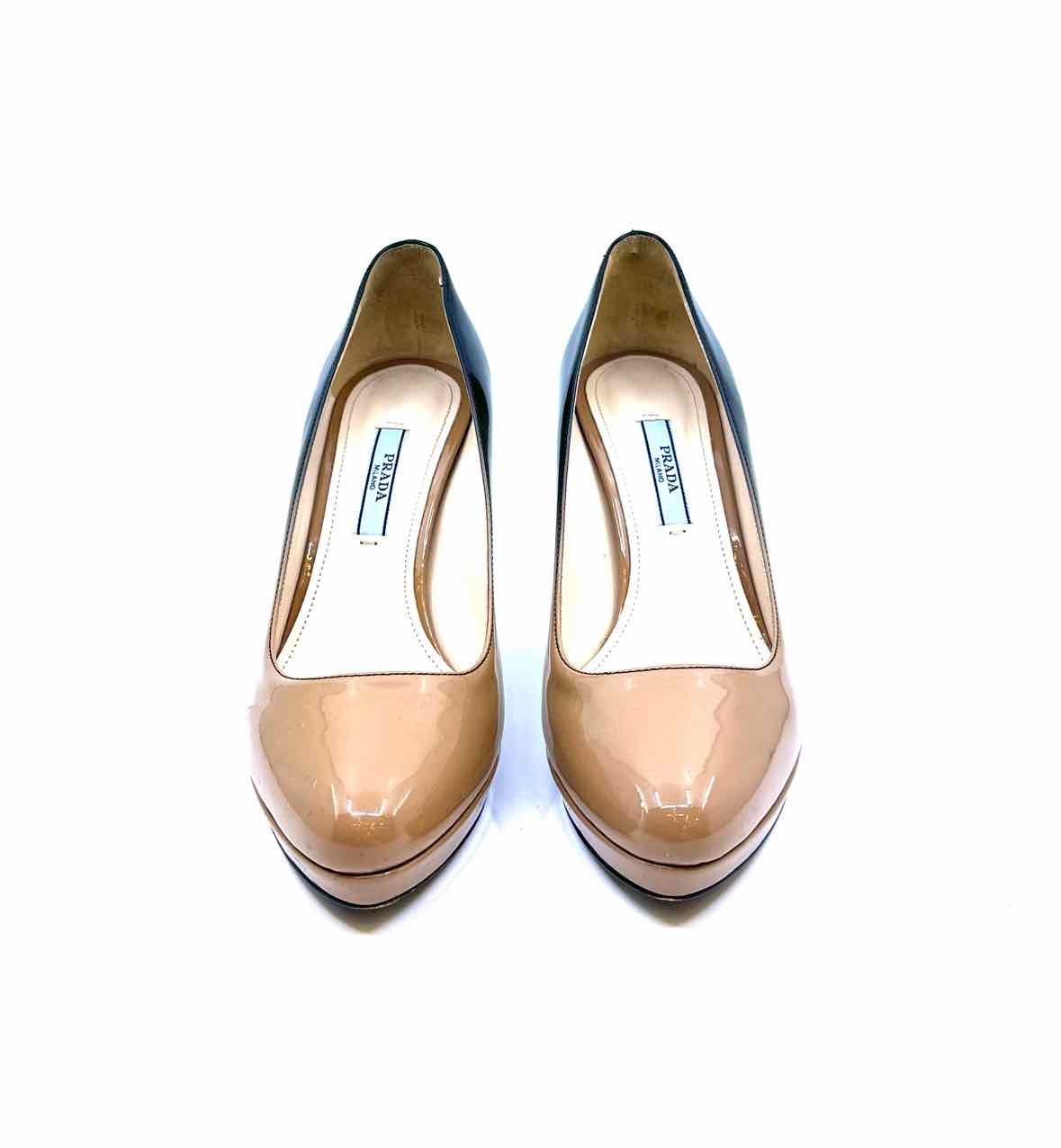 PRADA Size 6.5 Black, Nude Patent Leather Ombre Pumps