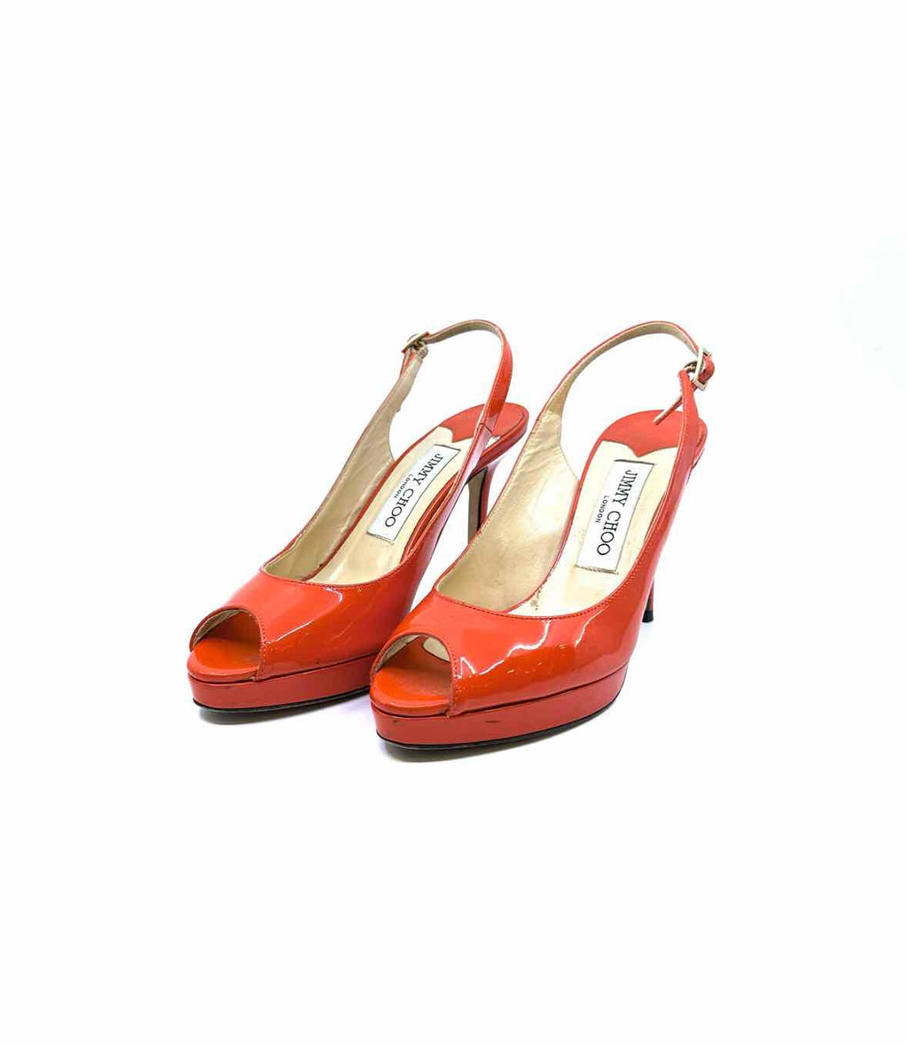 JIMMY CHOO Size 5.5 Orange Patent Leather Sling back