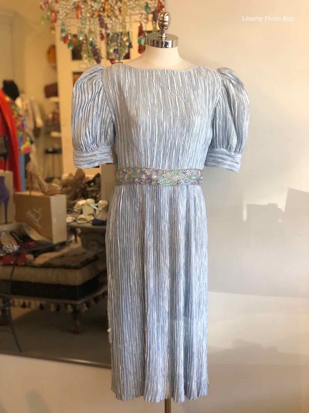 MARY MCFADDEN Size 12 Light Blue Silk Beaded Gown/Evening Wear