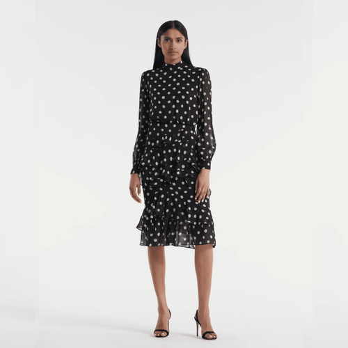 Saloni Isa Ruffle Dress - Mono Dot