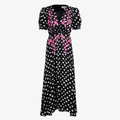 Saloni Lea Long Dress - Polka Dot Flower