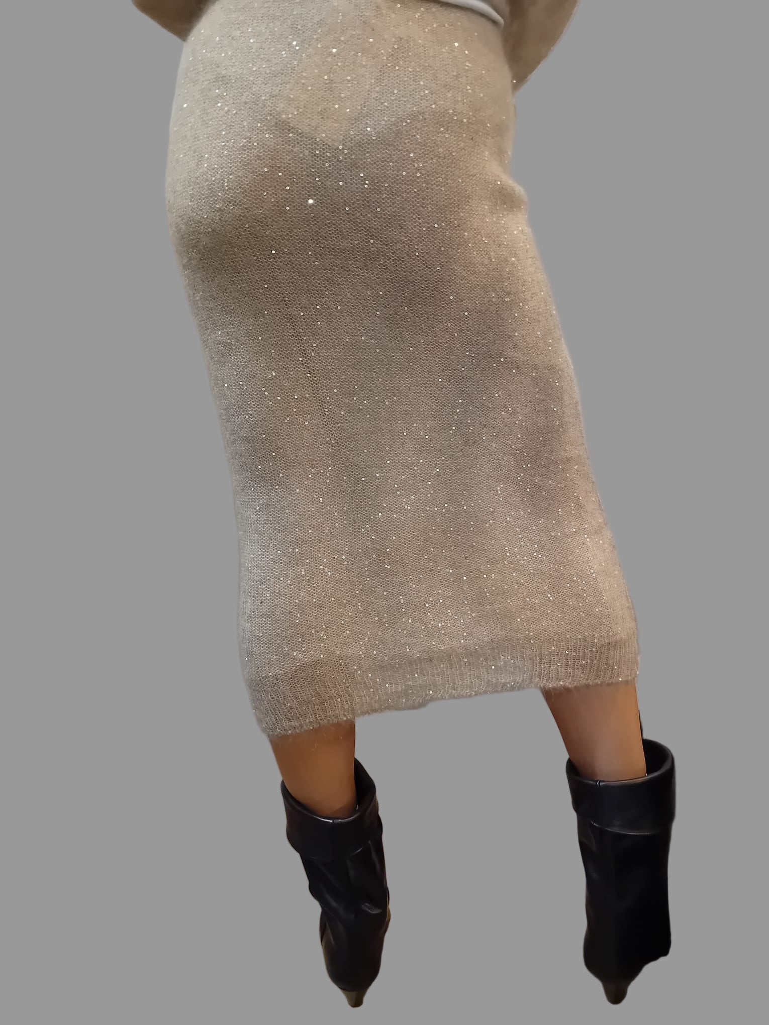 Nude Sequin Knit Skirt